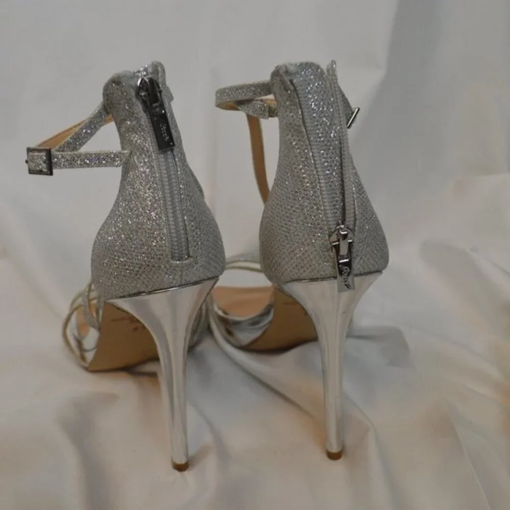 JEWEL BADGLEY MISCHKA Silver Galen Strappy Platform Sandal  8.5